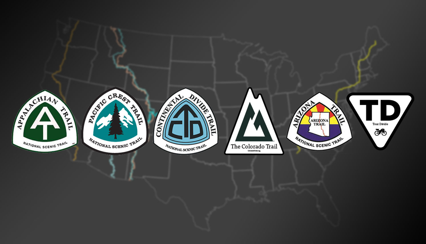 Thru-Hiking/bikepacking triple crown map w/ symbols