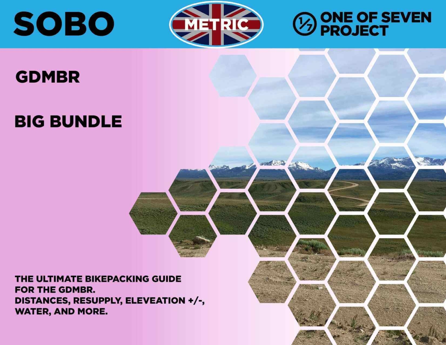 Cover image of the SOBO Metric Big Bundle from the GDMBR Planning Aids, featuring all four planning tools in kilometers for southbound riders.