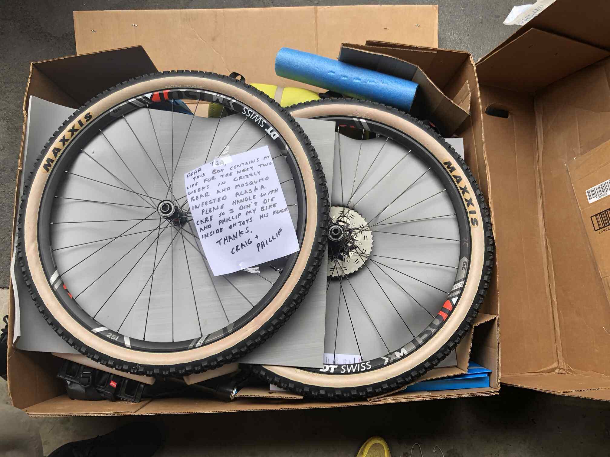 A bike securely boxed for air travel, an important step when Bikepacking in the USA & Canada.